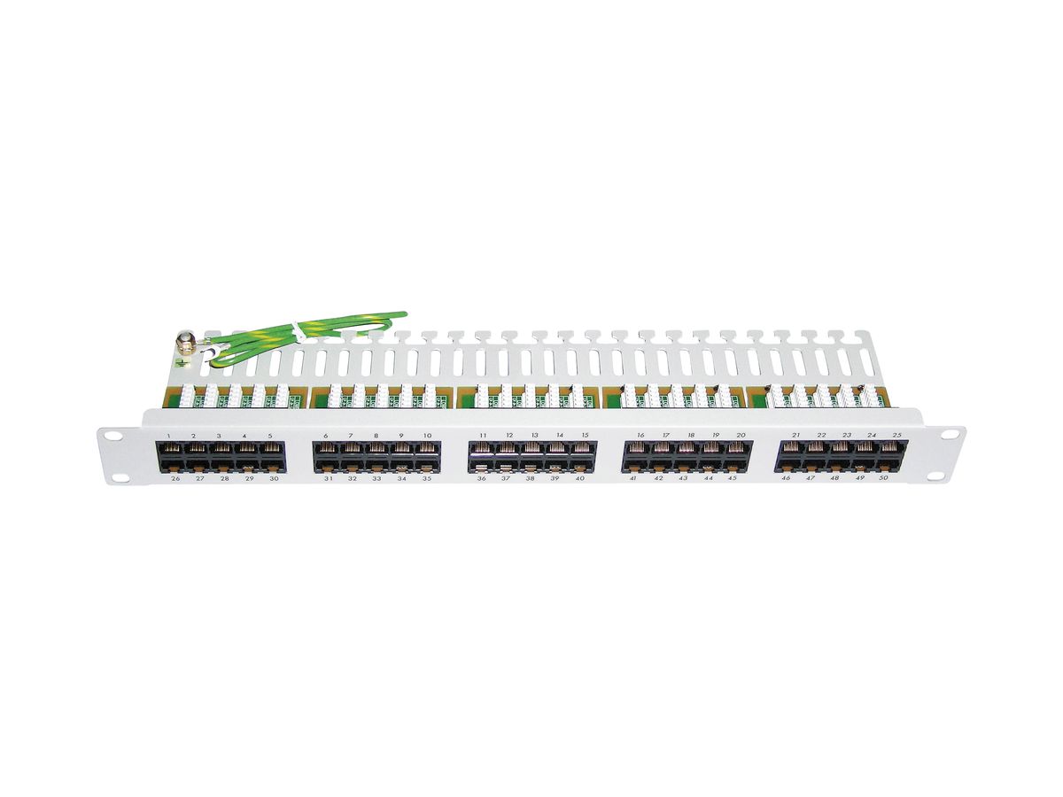 Patchpanel 19" 1HE Voice Kat3 50×RJ45 4p ungeschirmt, hellgrau