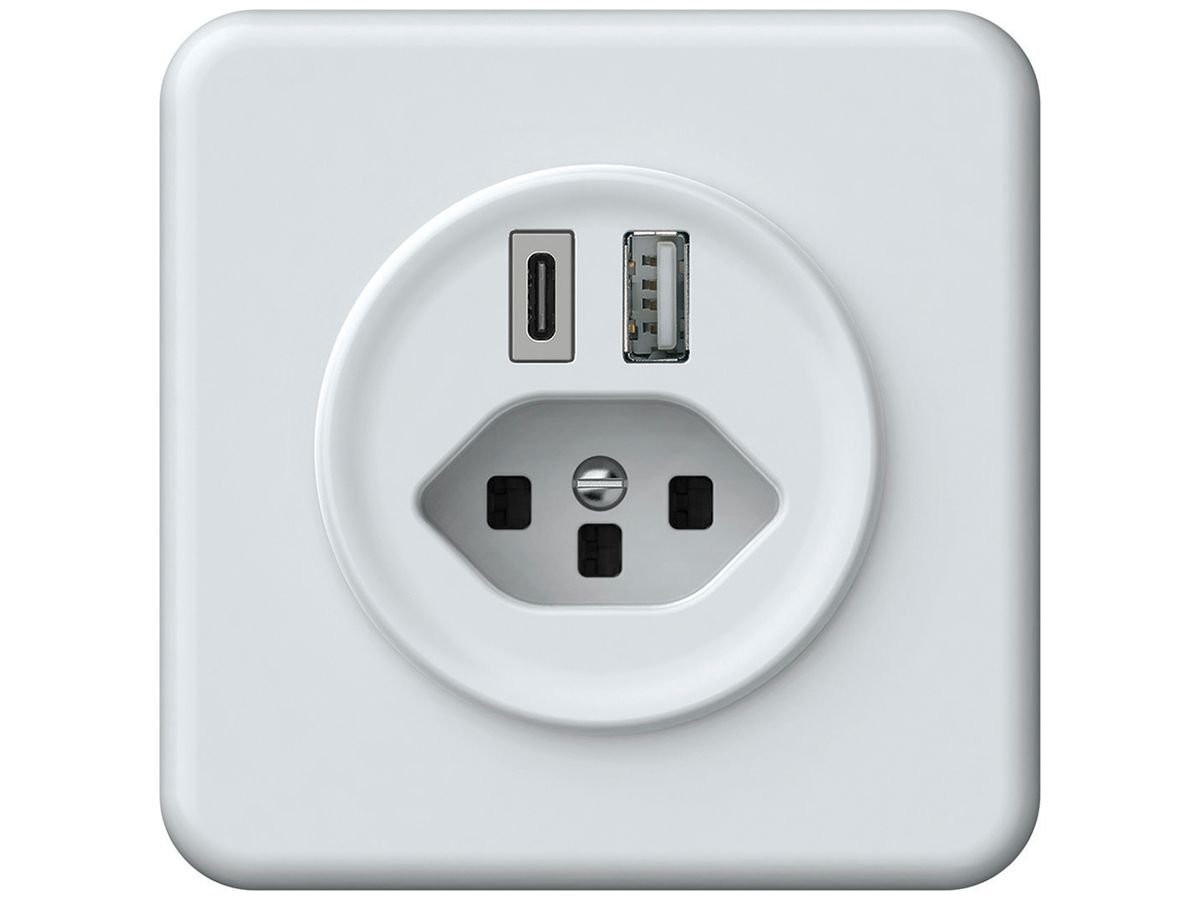 UP-USB-Ladesteckdose origin 1×USB-A 1×USB-C 3000mA 5V mit Typ 23 weiss