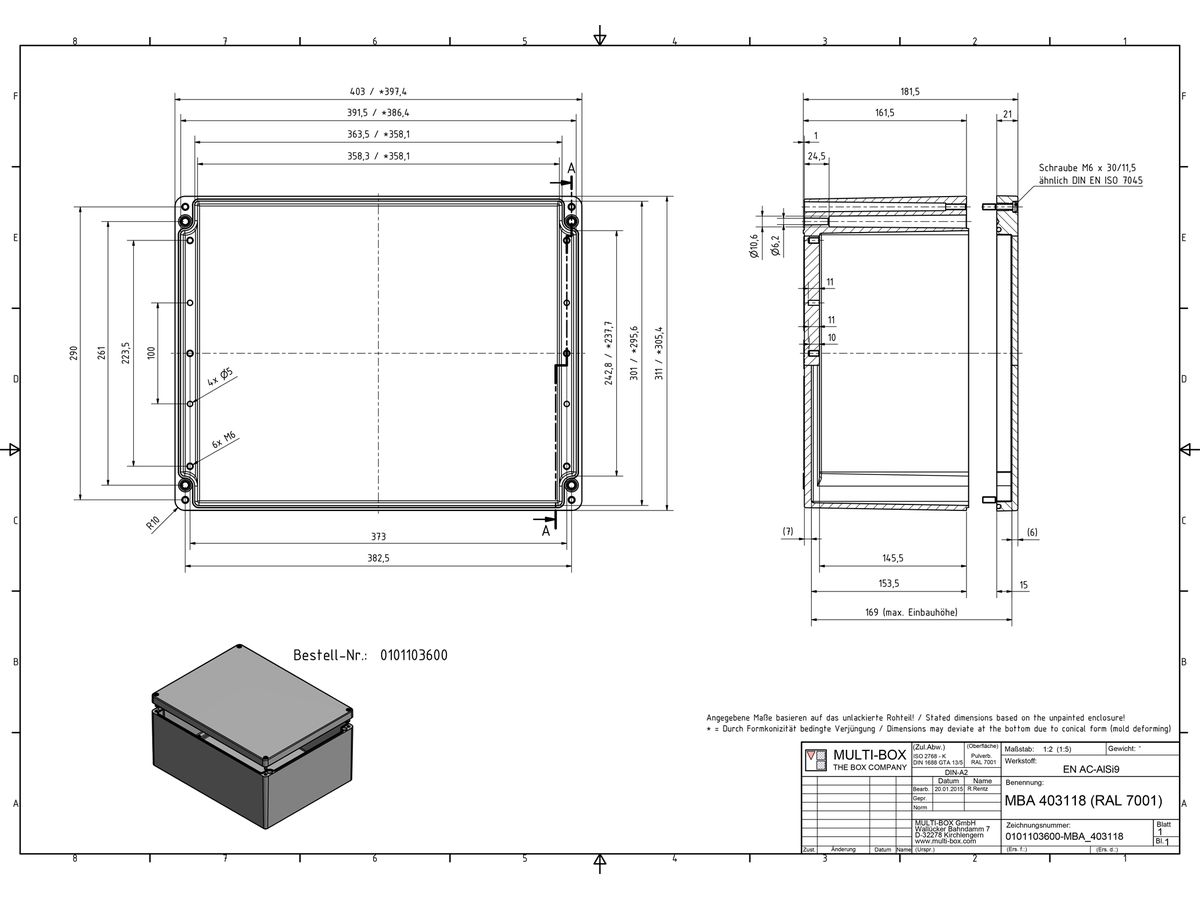 Aluminiumgehäuse SWIB ENSTO AG 310×400×180mm IP66 grau