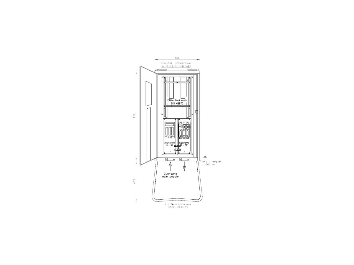 Anschlussschrank Demelectric 80A 55kVA NH00 IP44 rot