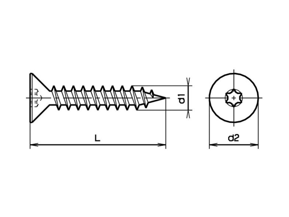 Senkkopf-Spanplattenschraube Ferronorm T25 4.5×35mm verzinkt ohne Schaft