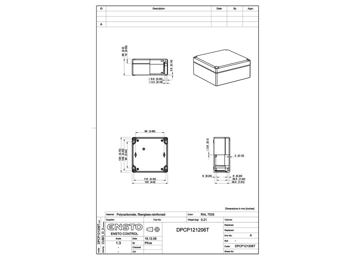 Apparategehäuse RW CUBO D120×122×56 DPCP transparent, T DSHI 1H