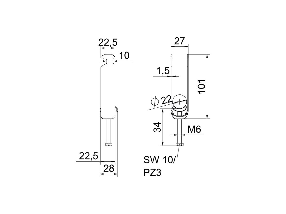 Schnellverleger BET 2056 H-Fuss Metall 16…22mm 3×Kabel Stahl tfZn