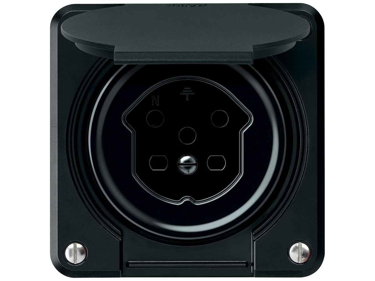 UP-Steckdose robusto 1×T15 10A 400V 86×86mm IP21 schwarz