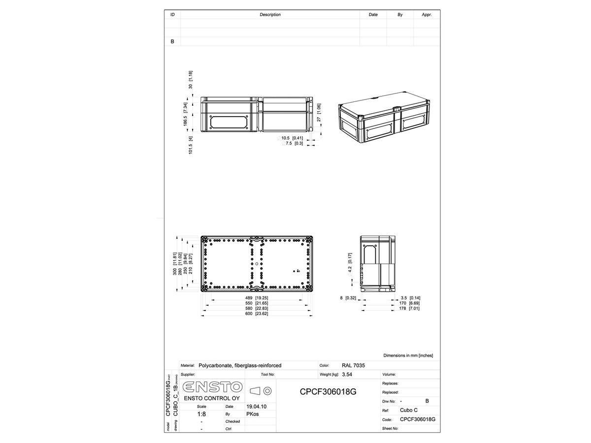 App.-Geh.RW CUBO C 300×600×180 CPCF G OHI CP 1H grau
