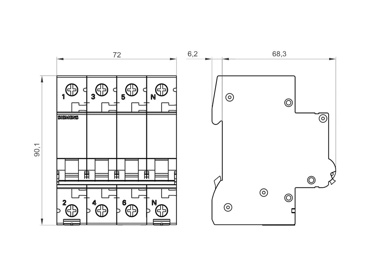 Leitungsschutzschalter Siemens SENTRON 5SL6 3LN 400V B 16A 6kA 4TE