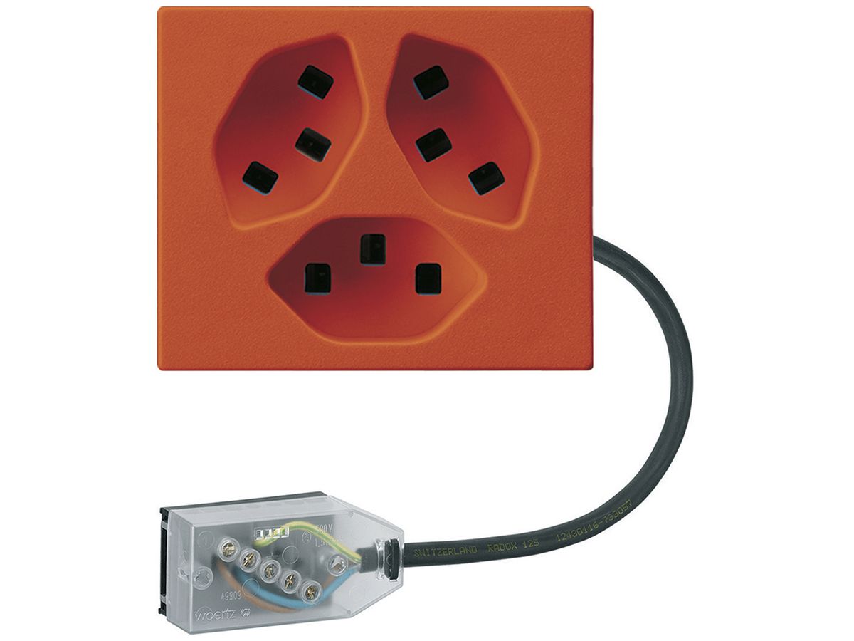 EB-Steckdose 3×Typ 23 Hager FLF für Flachkabel Technofil L1 orange