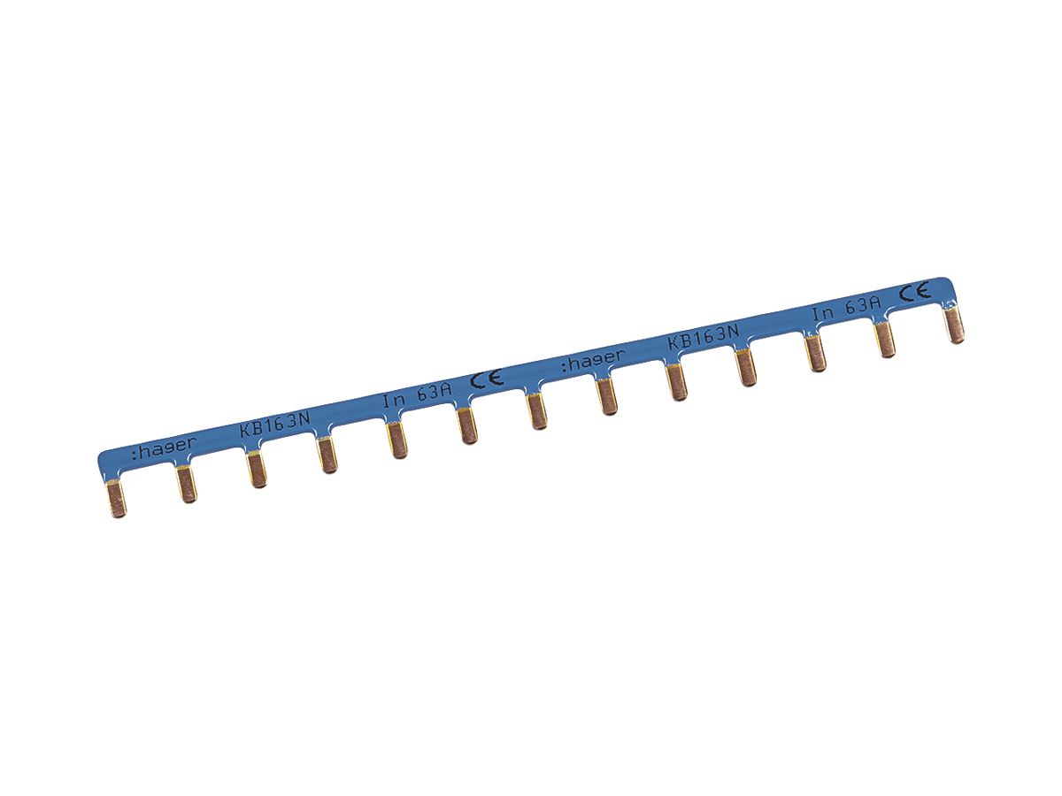 Phasenschiene Hager 1L Stift 10mm² 63A 228×13mm blau