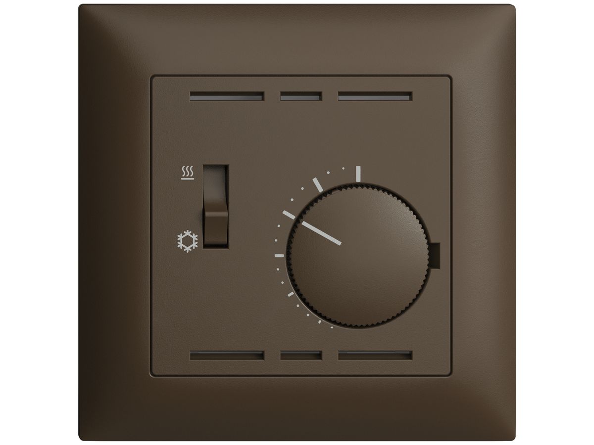 UP-Thermostat EDIZIOdue, mit Schalter Heizen/Kühlen, Tiefe 34mm, 88×88mm, coffee