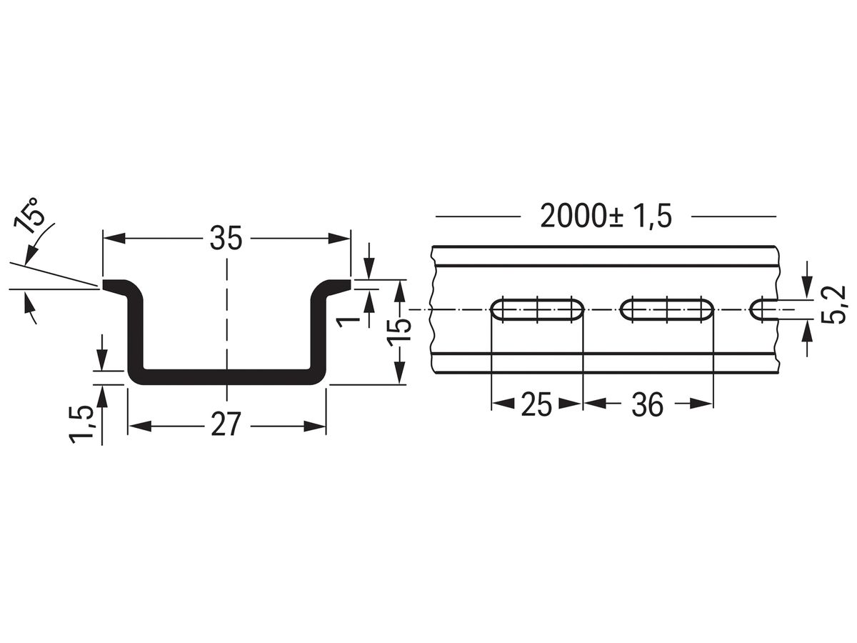 Profilschiene WAGO gelb verz.2m gelocht 35×15×1.5 EN50022-35