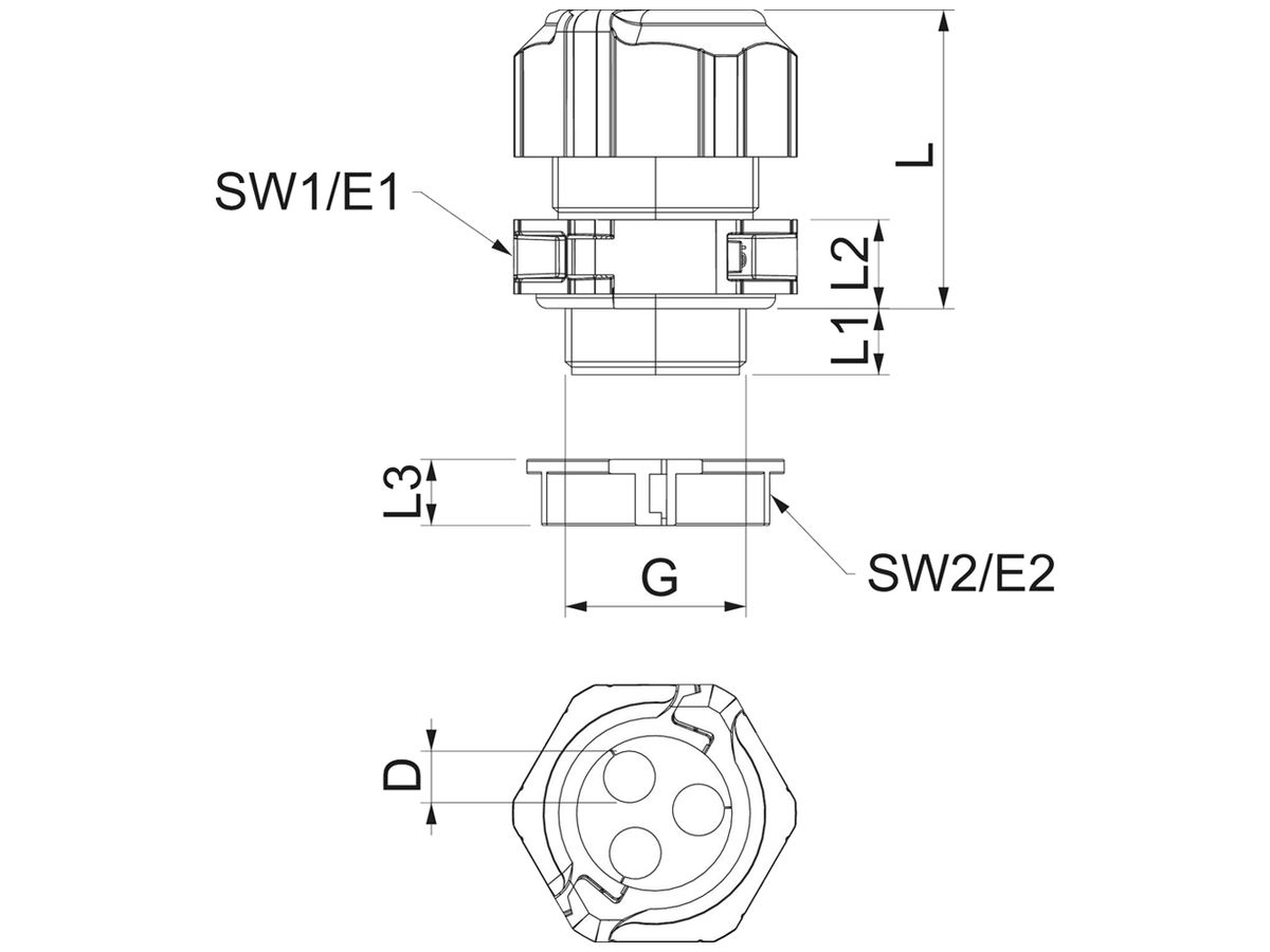 Kabelverschraubung Bettermann V-TEC TB25 teilbar M25 3×Ø7mm IP67 grau