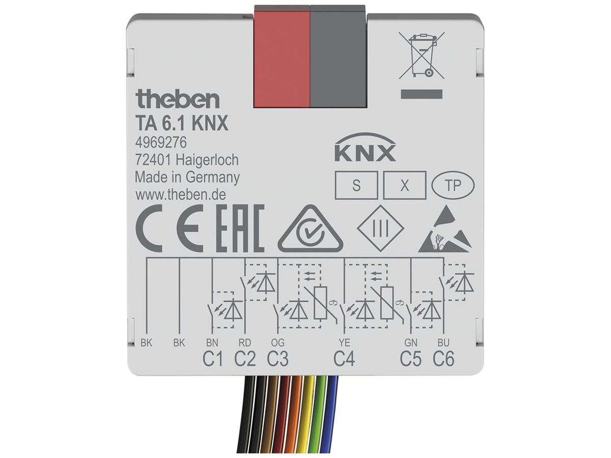 EB-Ein-/Ausgangs-Modul KNX Theben TA 6.1 6-Kanal 5VUC 38×37.3×12.4mm