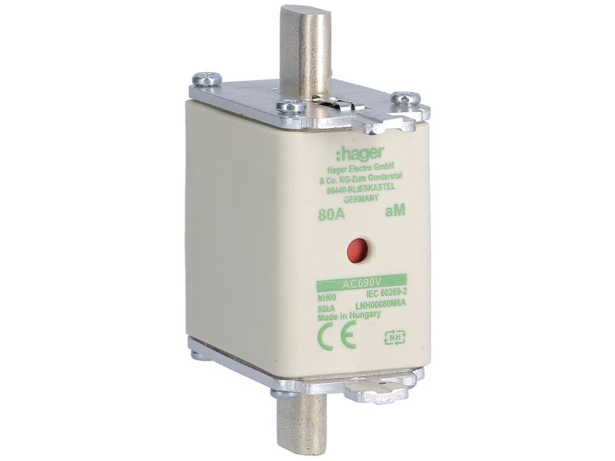 NH-Sicherung Hager DIN00 690VAC 80A aM Doppelkennmelder rostfrei
