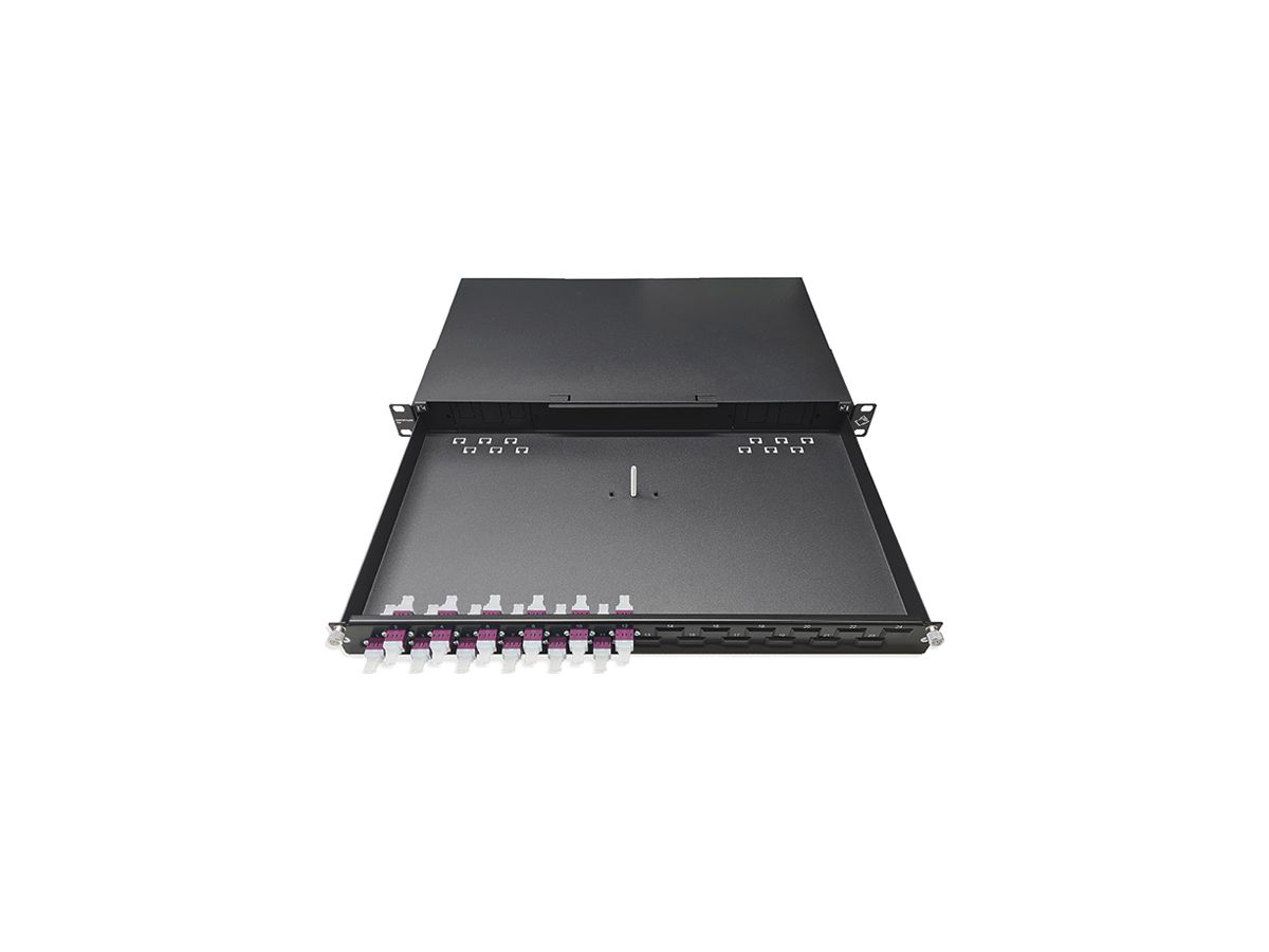 Breakoutbox 19" Dätwyler OV-SO 12×LCD/PC violett OM4 versetzt 1HE schwarz
