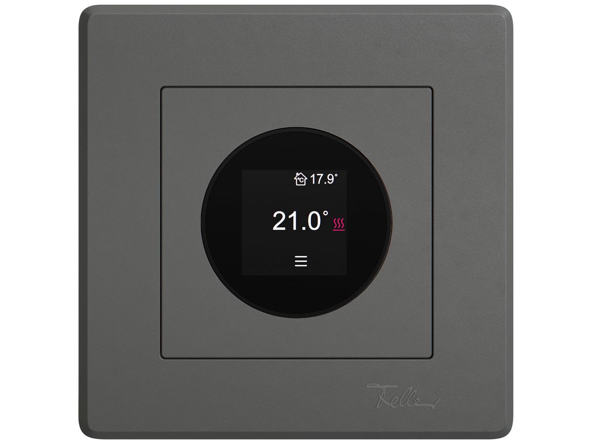 UP-Raumthermostat EDIZIO.liv SNAPFIX® 230VAC 4…30°C 96×96mm dunkelgrau