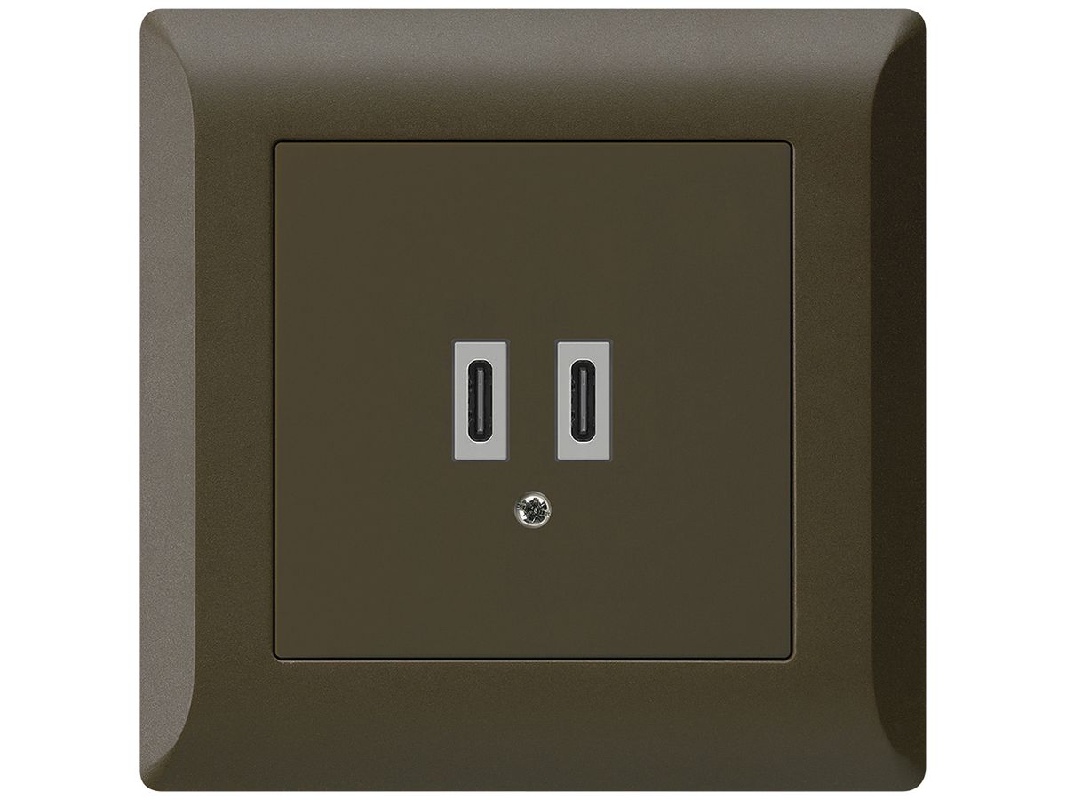UP-USB-Ladesteckdose Hager kallysto.line C-C 20W 5V 92×92mm braun