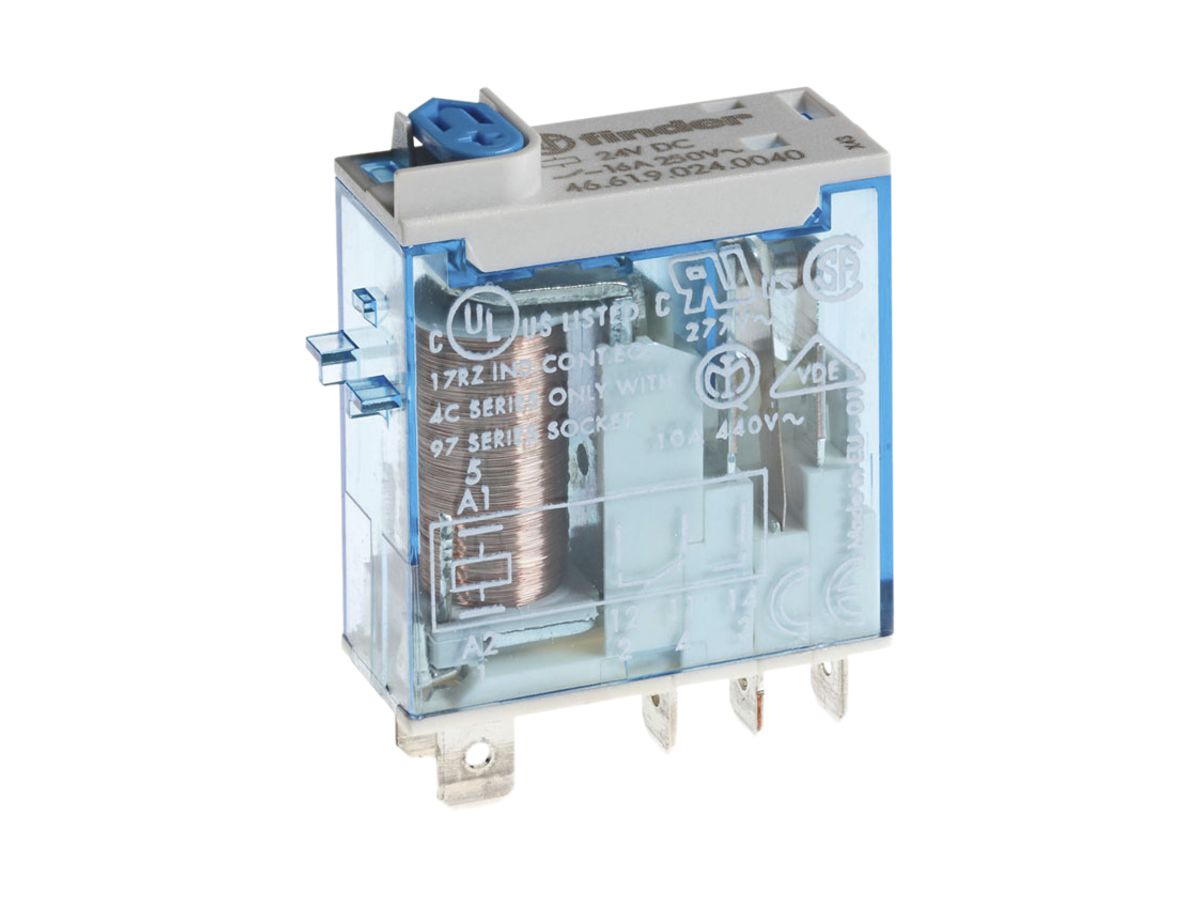 Steckrelais Finder 24VDC, 1W AgNi+Au 16A 250VAC