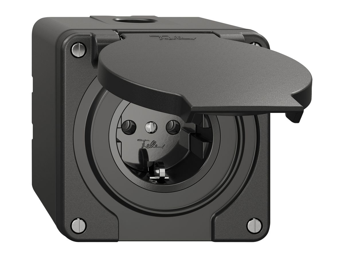 AP-Steckdose Feller IP21 Schuko 16A 230V 87×87mm schwarz