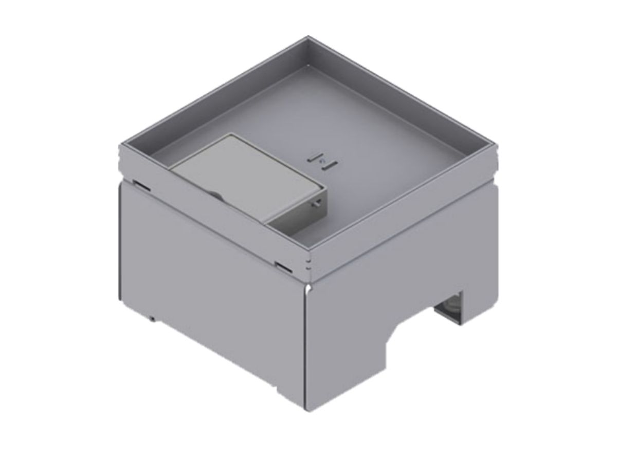 Unterflur-Bodendose 130/130,Chromstahl - Deckel 15mm Vertiefung,Schnurrauslass