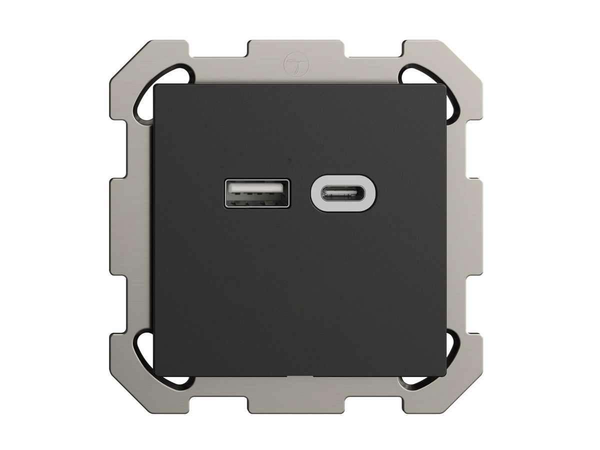 UP-Steckdose USB 18W Typ A + Typ C Feller EDIZIOdue FM 230V 3600mA schwarz