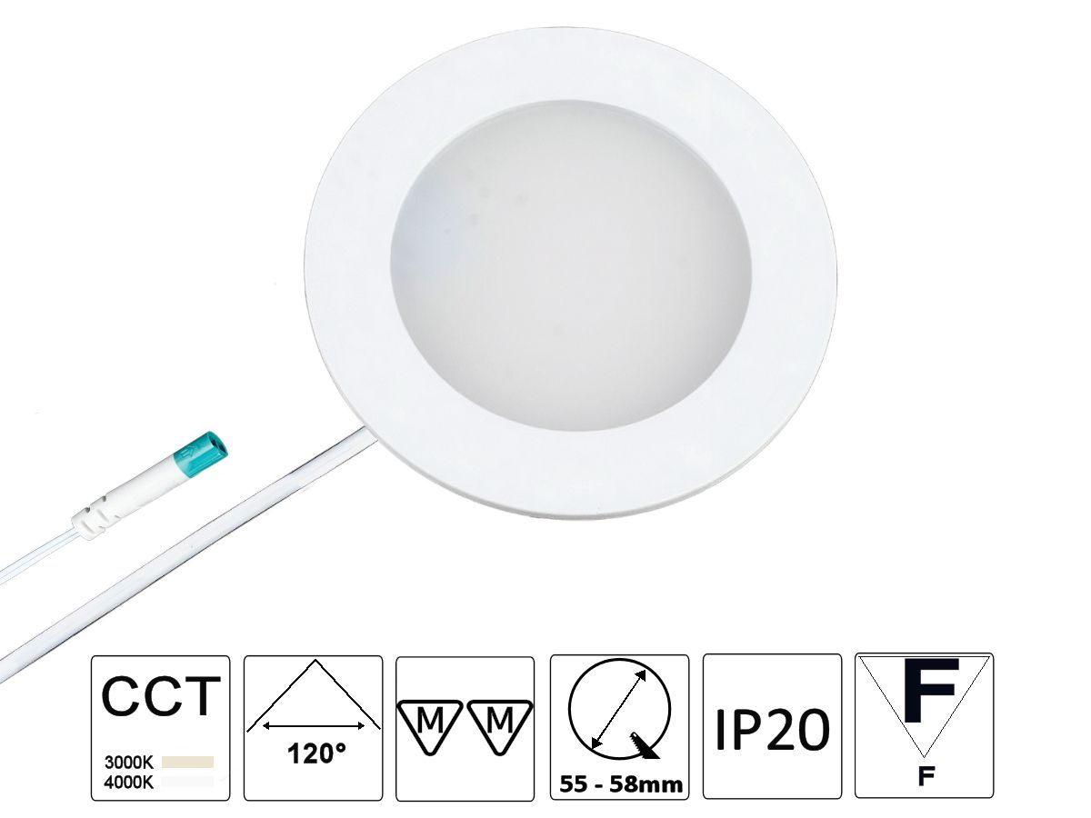 EB-LED Spot Mesa Spin CCT 58 3W ws - 24VDC, 300lm, 3000K, Loch D:55-58mm