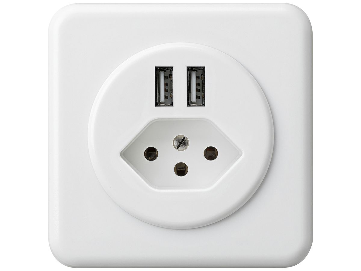 UP-Steckdose 2×USB & Typ 13 basico C 2400mA weiss