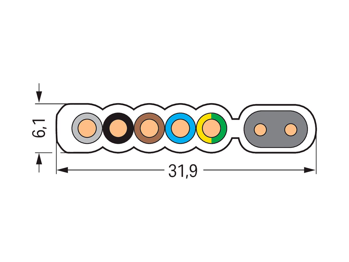 Flachkabel WAGO 5×2.5mm²+2×1.5mm² halogenfrei PA 66 violett 1m