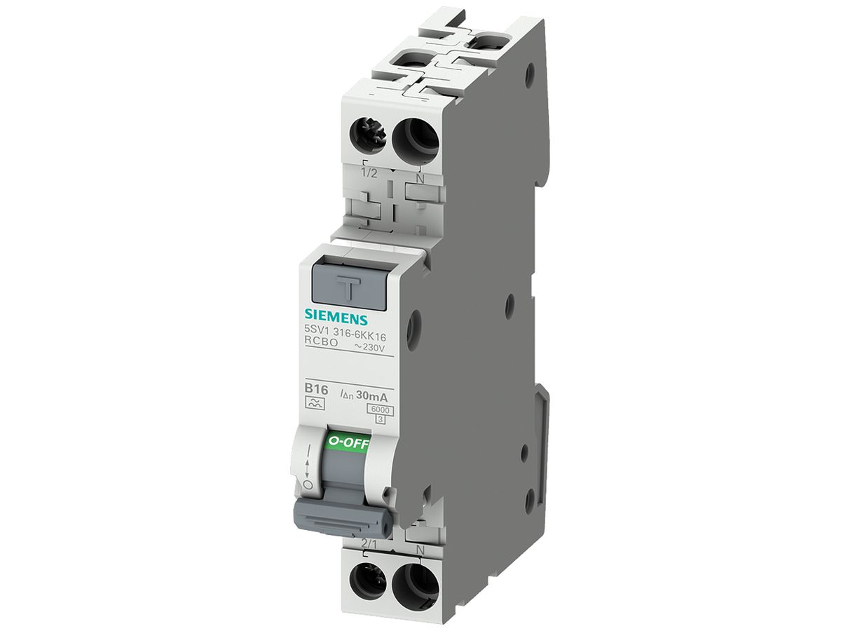 FI/LS-Schalter Siemens SENTRON RCBO 1LN C-16A A-0.03A 6kA 1TE