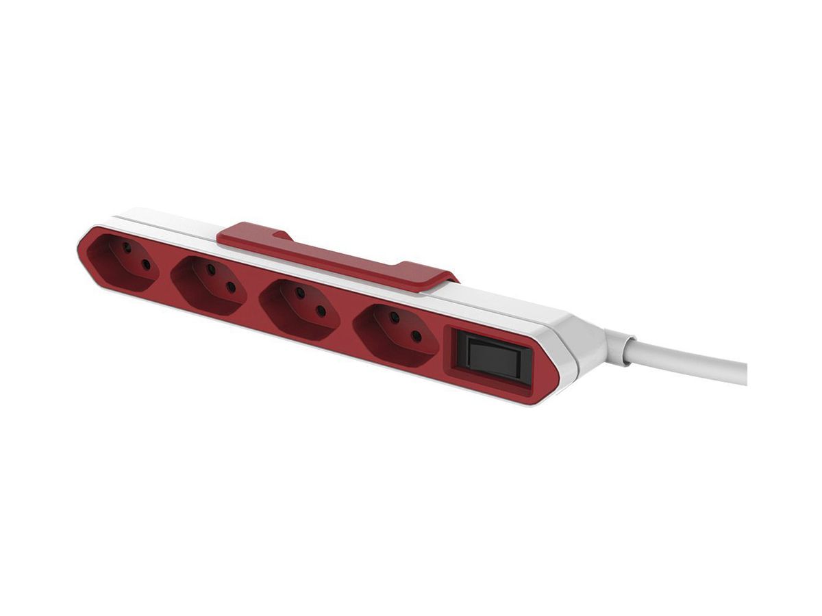 Steckdosenleiste PowerBar 4×T13, Kinderschutz, mit Schalter, rot/weiss