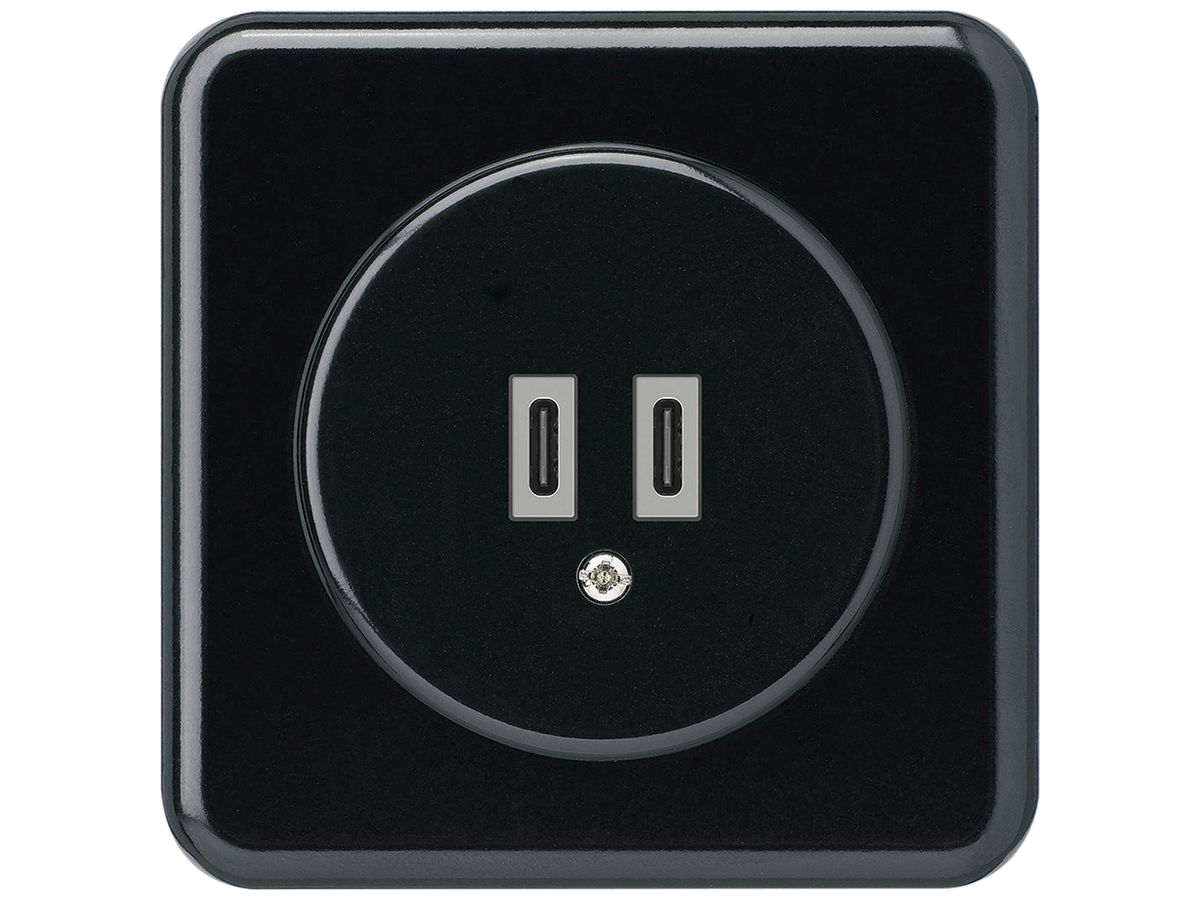 UP-USB-Ladesteckdose Hager basico C-C 20W 5V 86×86mm schwarz