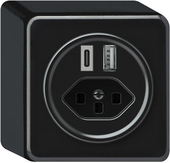 AP-USB-Ladesteckdose origin 1×USB-A 1×USB-C 3000mA 5V mit Typ 23 schwarz