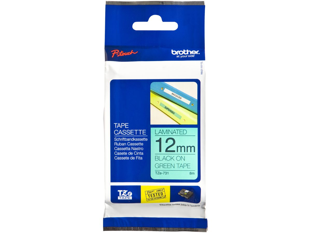 Schriftbandkassette Brother TZe-731 12mm×8m, grün/schwarz