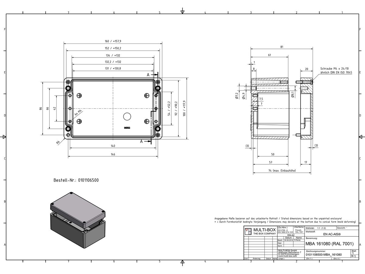 Aluminiumgehäuse SWIB ENSTO AG 100×160×81mm IP66 grau