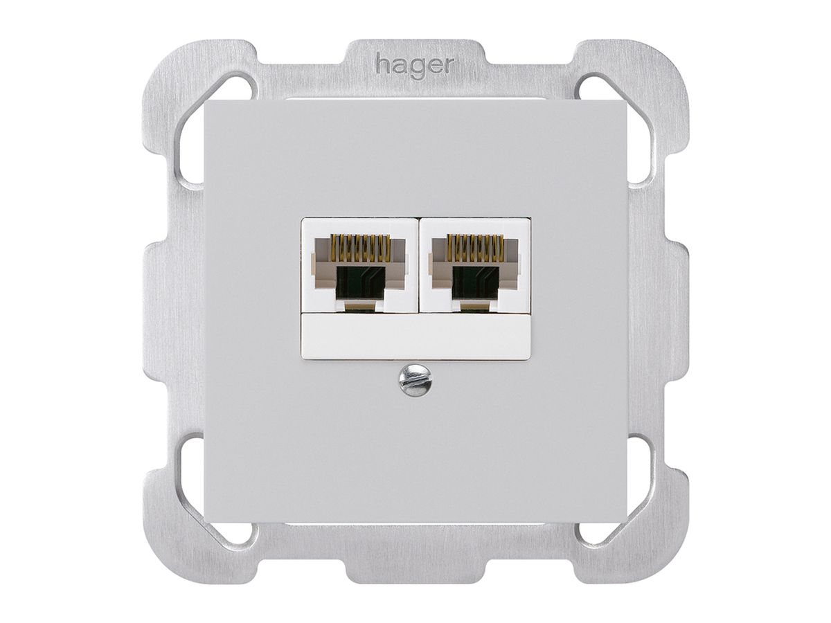 UP-Dose kallysto 2×RJ45u parallel hellgrau mit Befestigungsplatte
