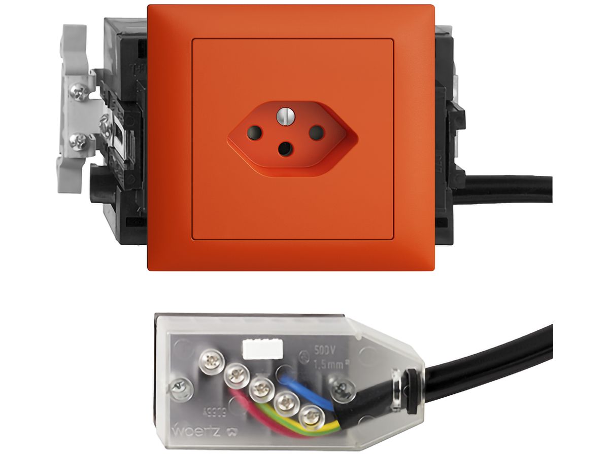 EB-Steckdose EDIZIOdue T13 L1 orange 49…69mm Snap für Technofil