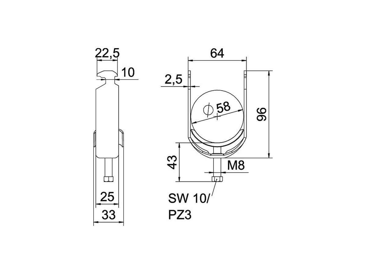 Schnellverleger BET 2056 H-Fuss Metall 52…58mm 1×Kabel A2 1.4301