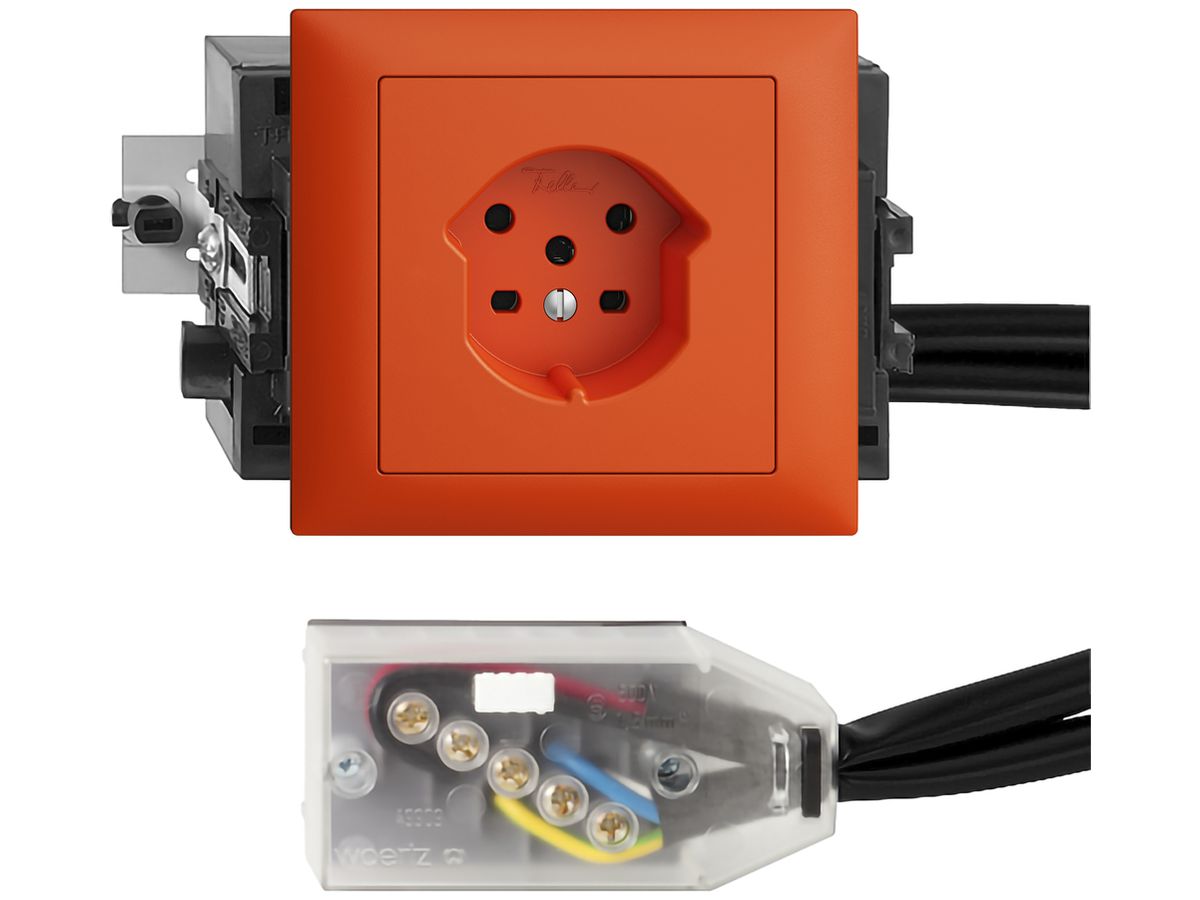 EB-Steckdose EDIZIOdue T15 orange 49…69mm für Flachkabel Technofil