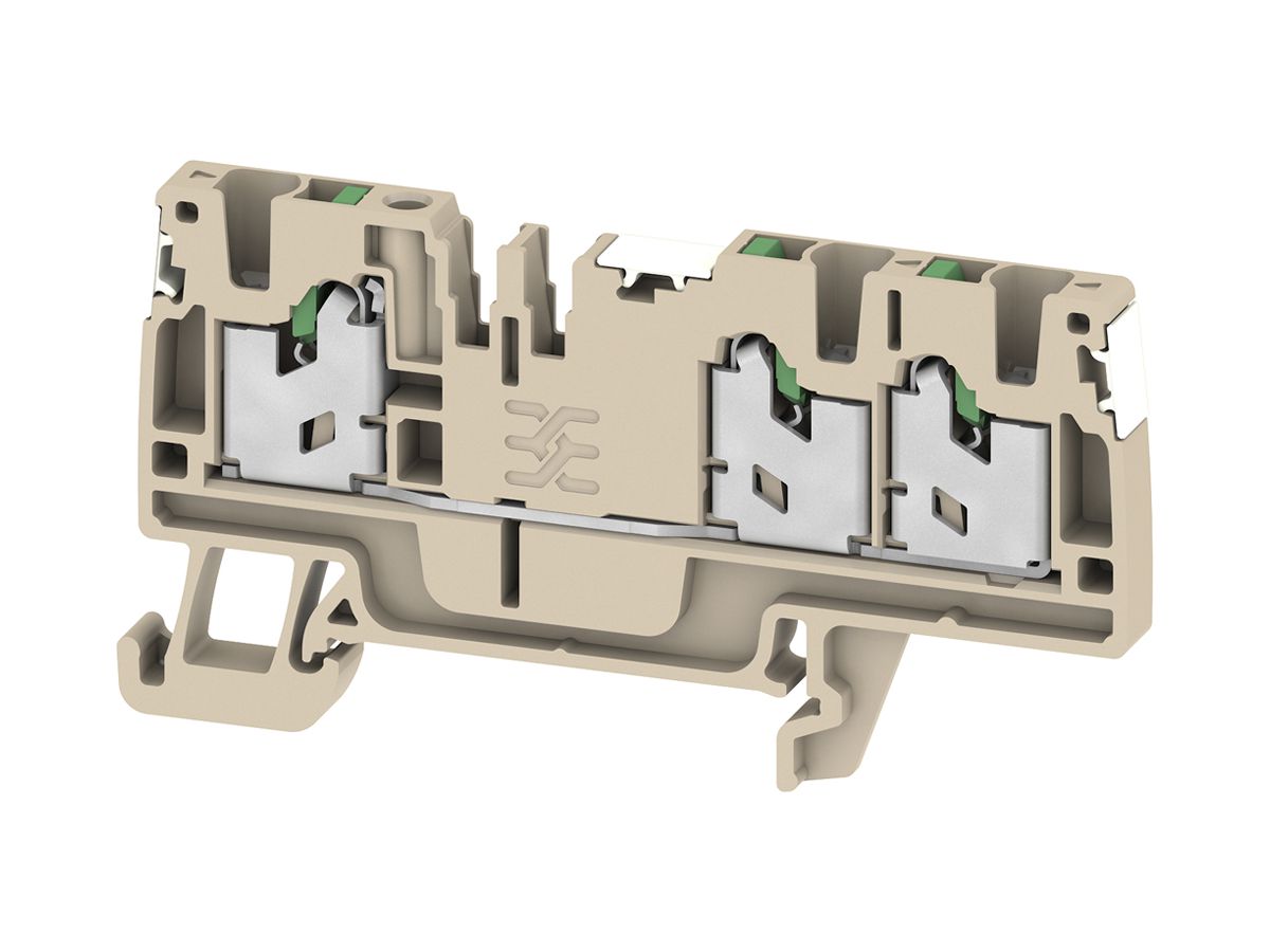 Durchgangs-Reihenklemme S3C 2.5 DL 2.5mm² 24A 800V SNAP IN 3×1 TH35 beige