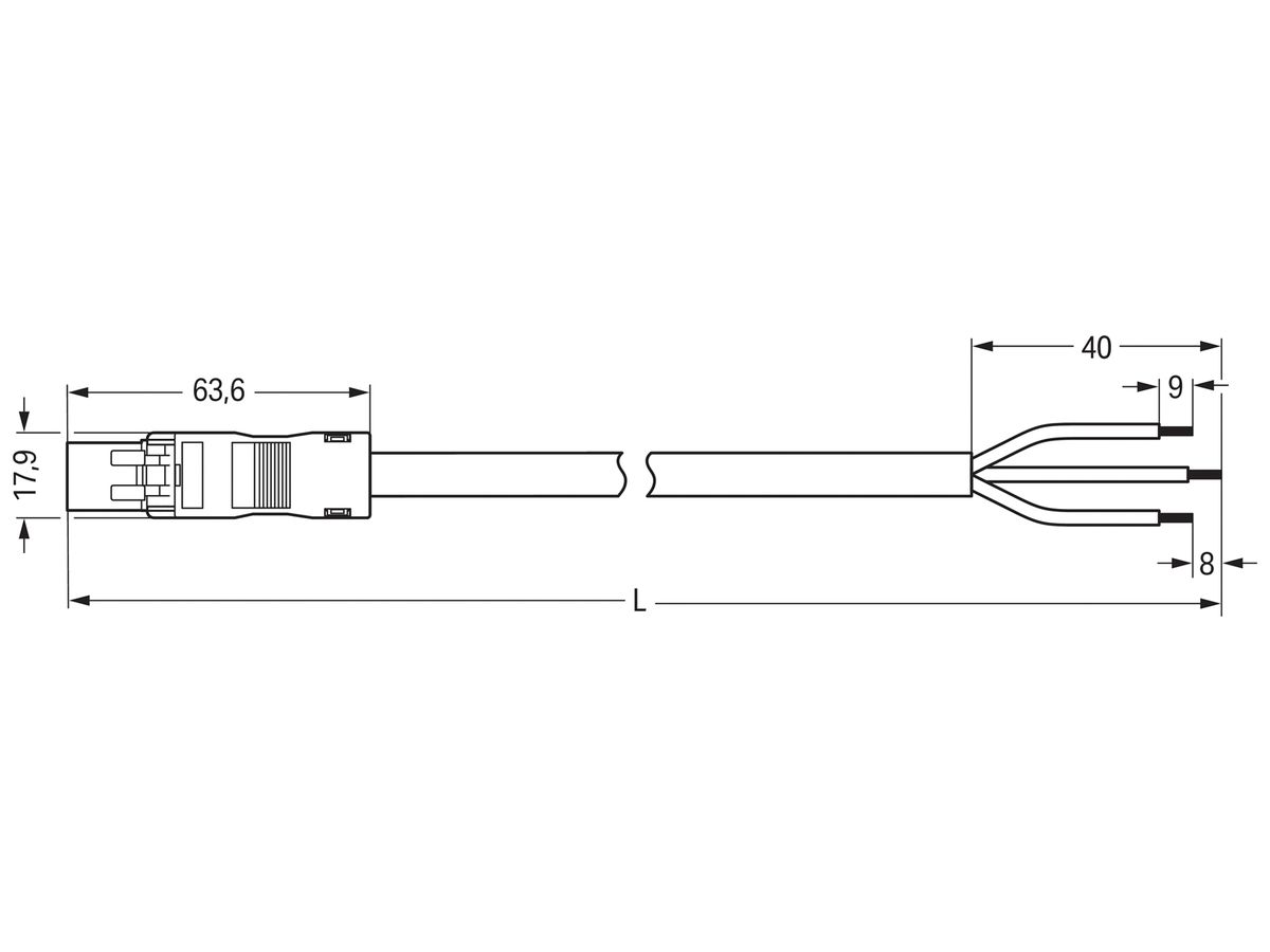 Anschlussleitung WAGO 3×1.5mm² 16A 250V 1m Cod.A Stecker-freies Ende schwarz