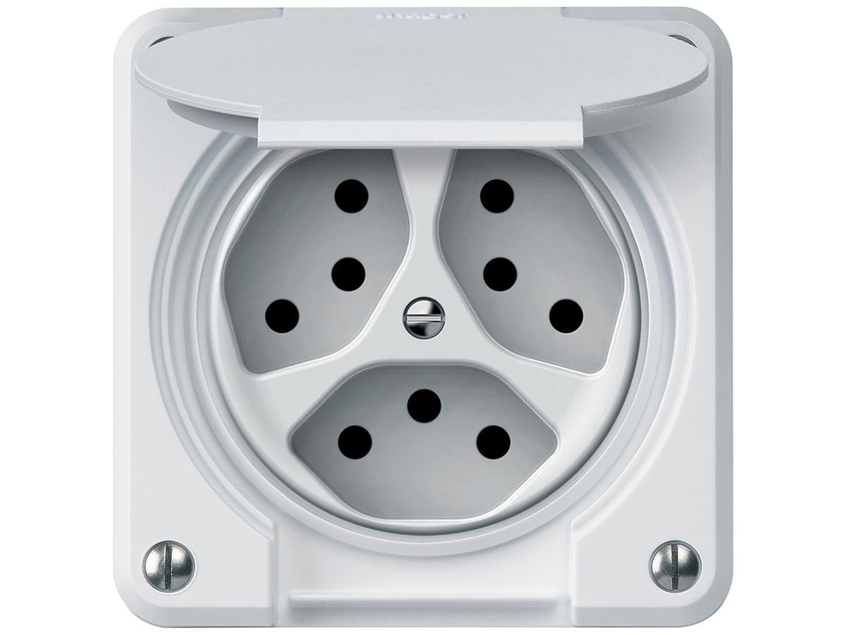 Steckdose robusto 3×T13 10A 250V 86×86mm IP21 weiss