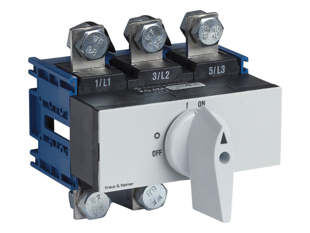 EB-Lasttrennschalter für DIN 3P, 125A, Front: 0-1, grau, 112×45mm, Griff grau