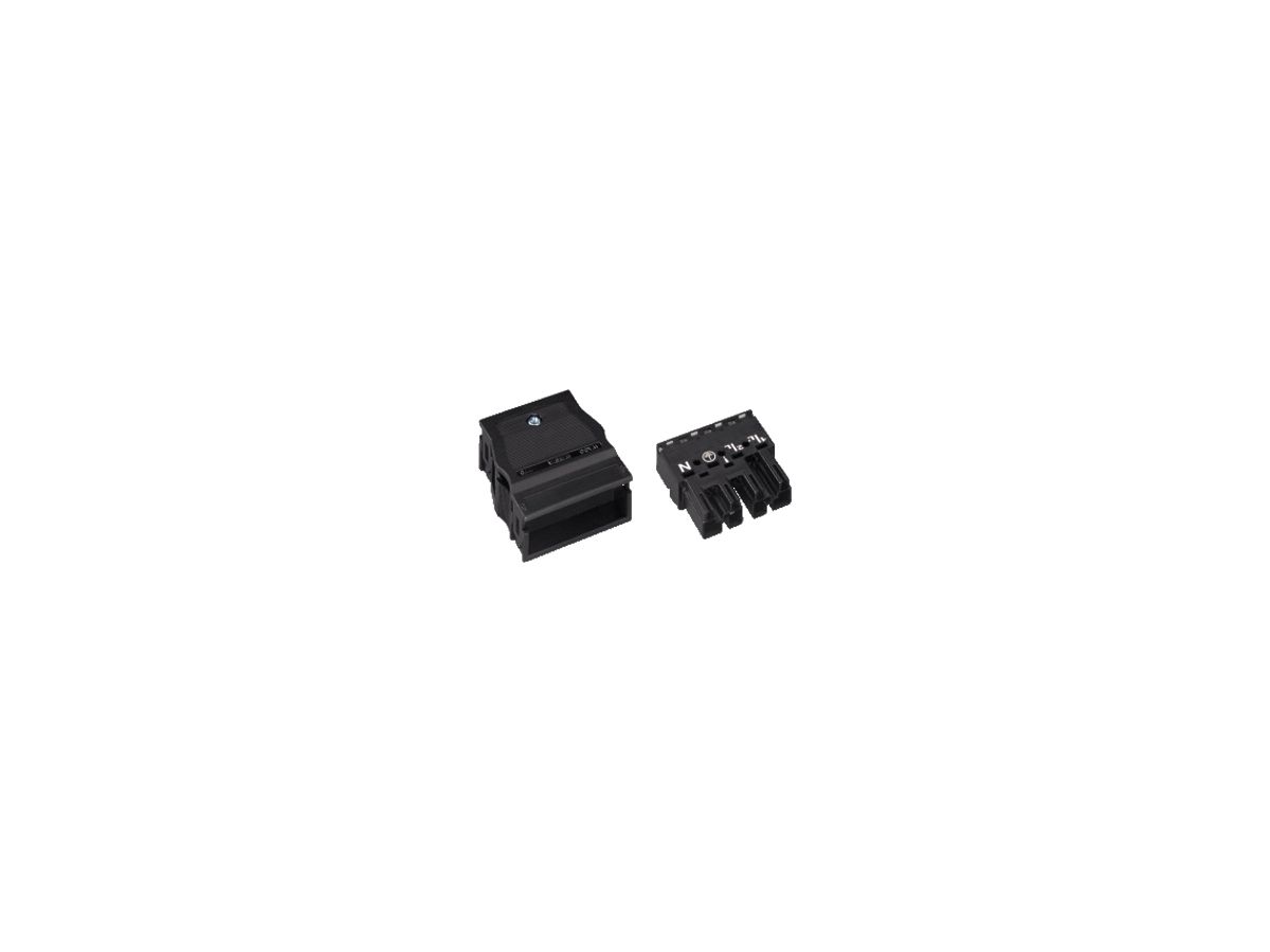 Stecker WAGO 4L, schwarz mit Zugentlastunggehäuse