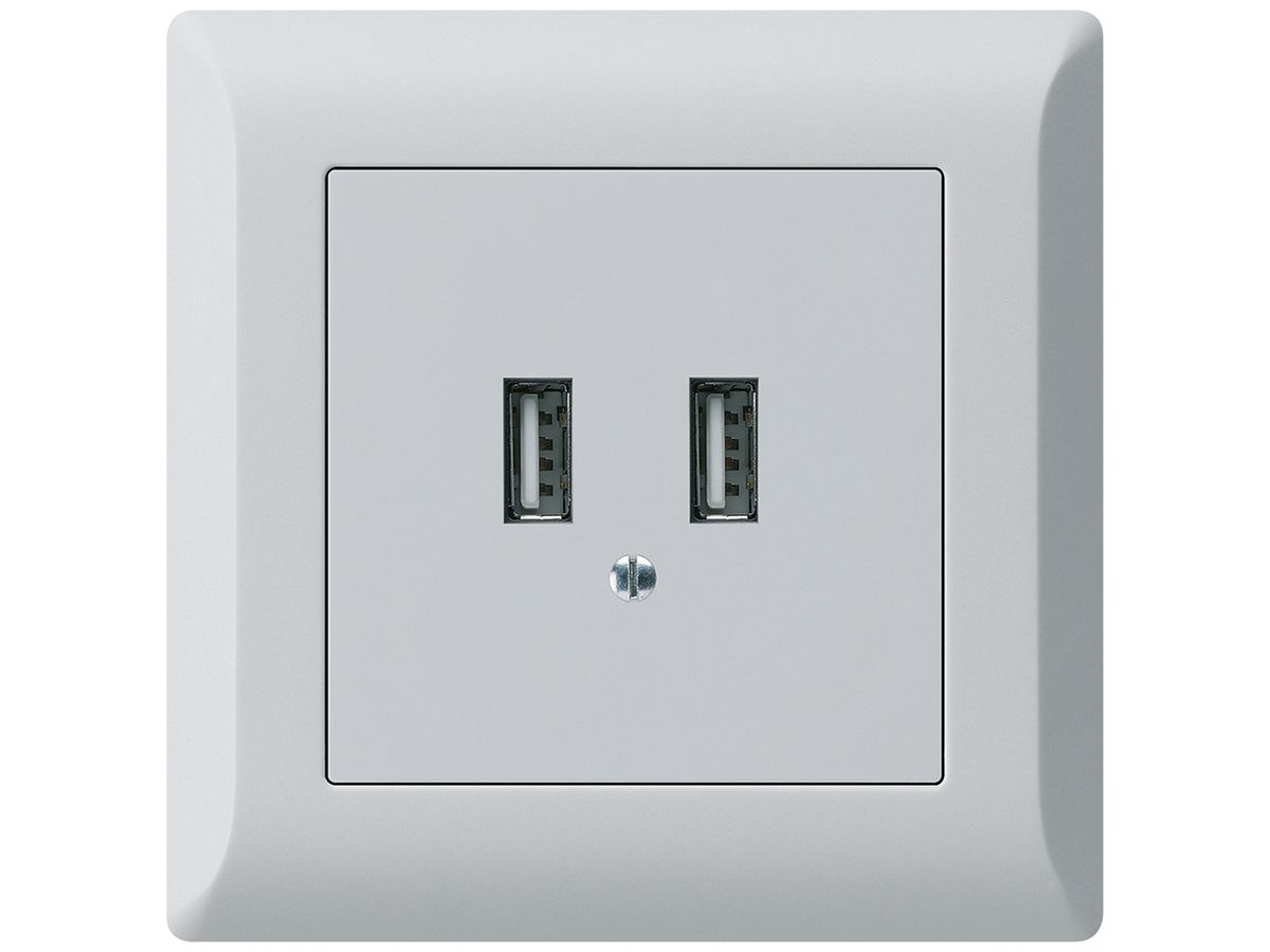 UP-USB-Ladesteckdose Hager kallysto.line 240V 2400mA hellgrau