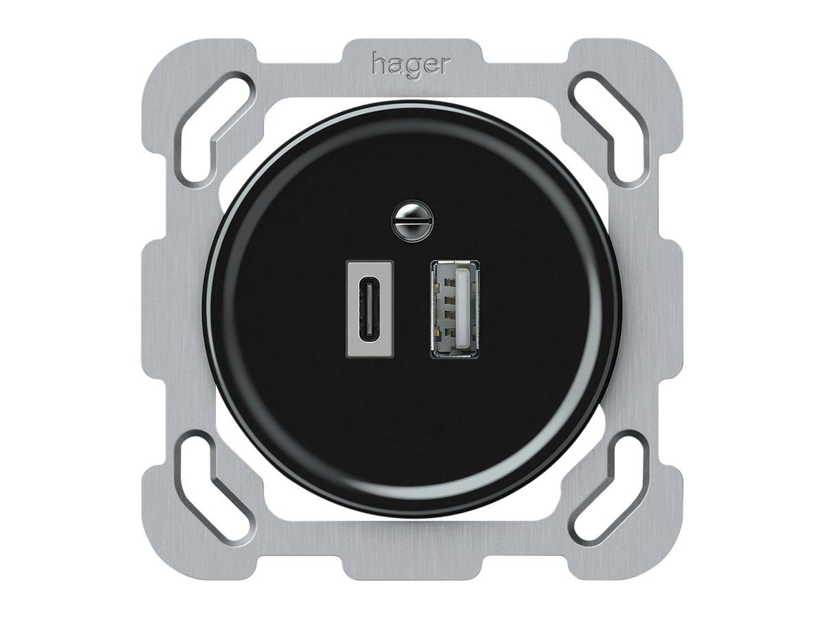 UP-USB-Ladesteckdose origin 1×USB-A 1×USB-C 3000mA 5V schwarz