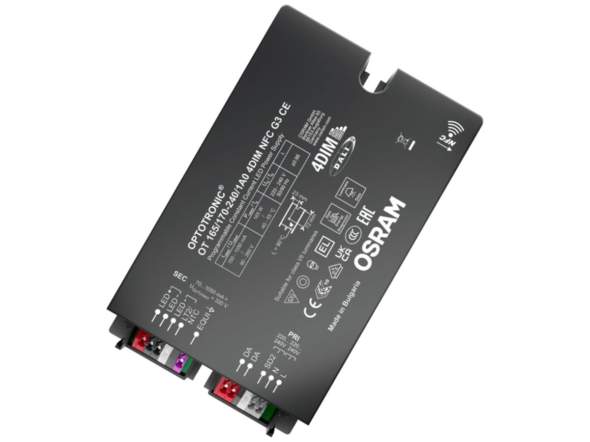 LED-Betriebsgerät Osram OT 165W 90…260V 150…1050mA DALI 150×90×40mm