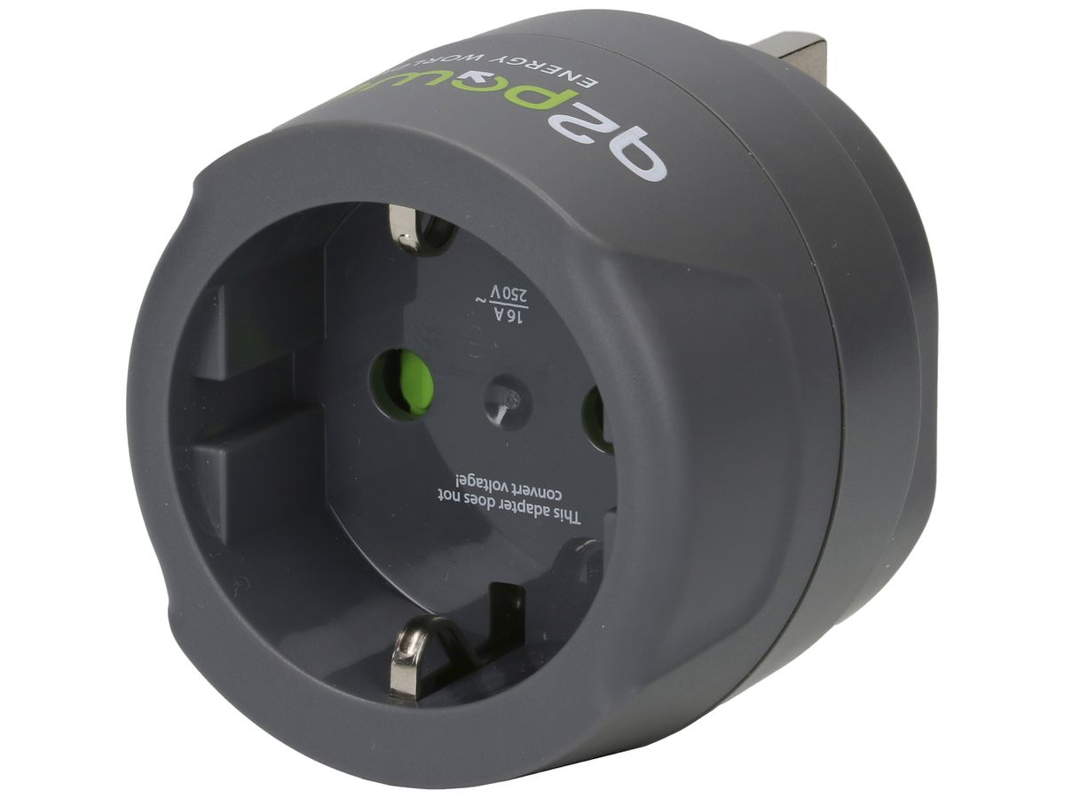Reiseadapter Q2Power 7A Schuko-steckdose Stecker für UK/HK grau
