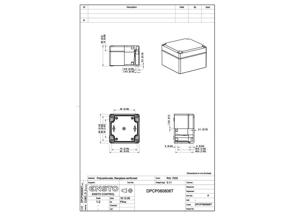 Apparategehäuse RW CUBO D 80×82×56 DPCP transparent, T DSHI 1H