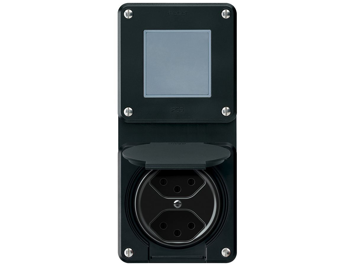 UP-Kombination robusto Wechselschalter Steckdose 2×T13 86×146mm schwarz