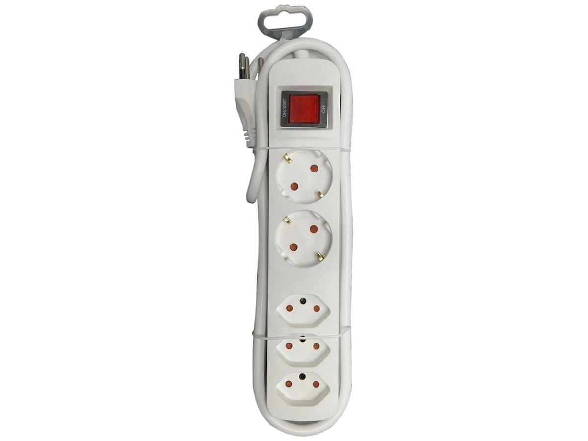 Steckdosenleiste 10A m.Ein-/Ausschalter 2×SCHUKO 3×T13 weiss