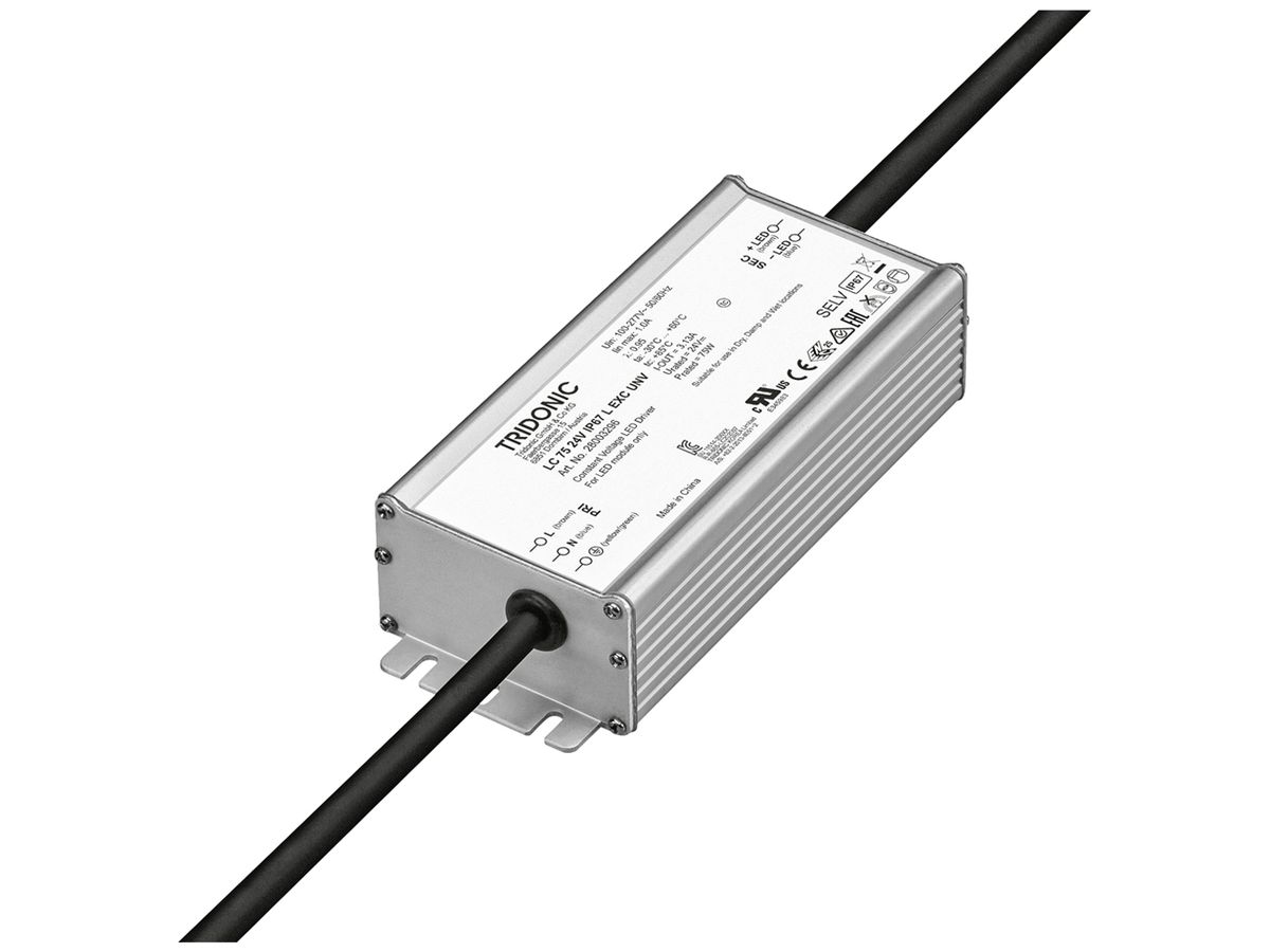 LED-Konverter Tridonic LC 75 24V IP67 L EXC UNV, 75W, 24VDC, 164×68×39mm